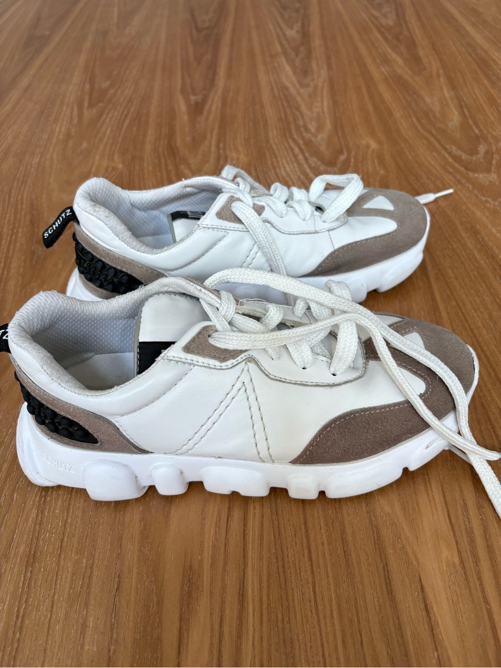 SCHUTZ White and Taupe Women Sneakers